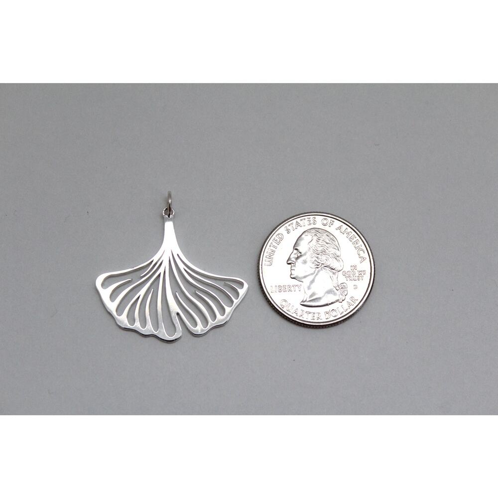 Sterling Silver Openwork Ginkgo Leaf Charm, Silver Openwork Ginkgo Pendant View 3
